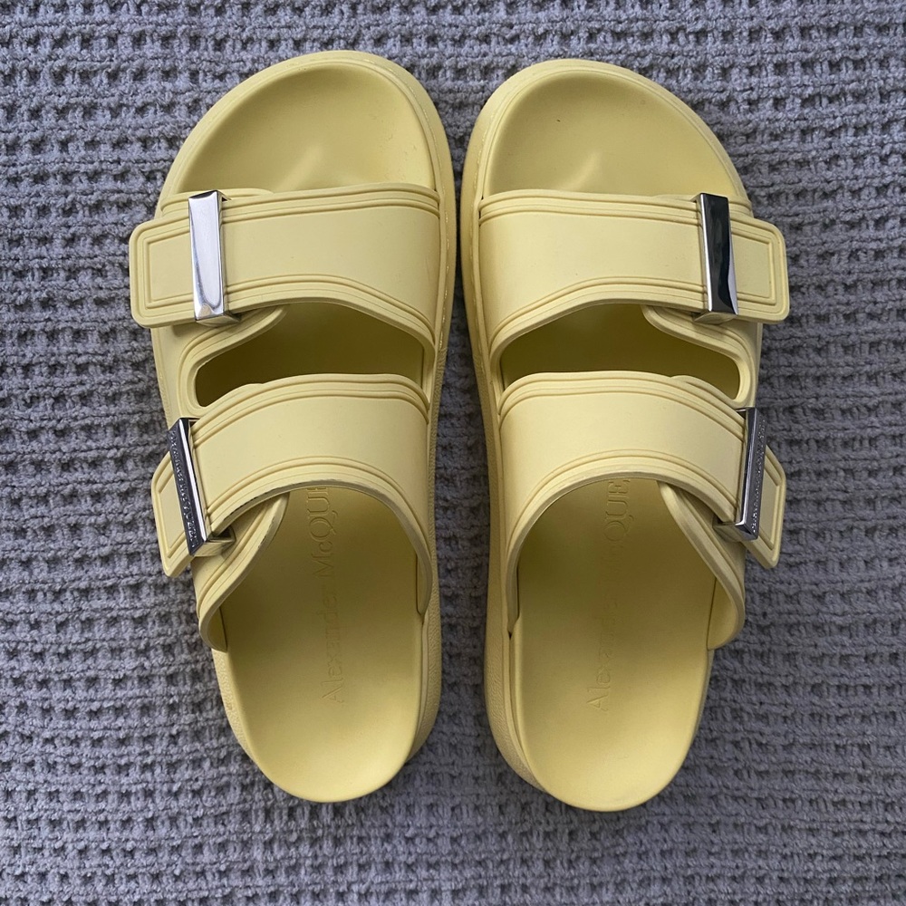 Alexander McQueen Yellow Double-Strap Slide Sandals